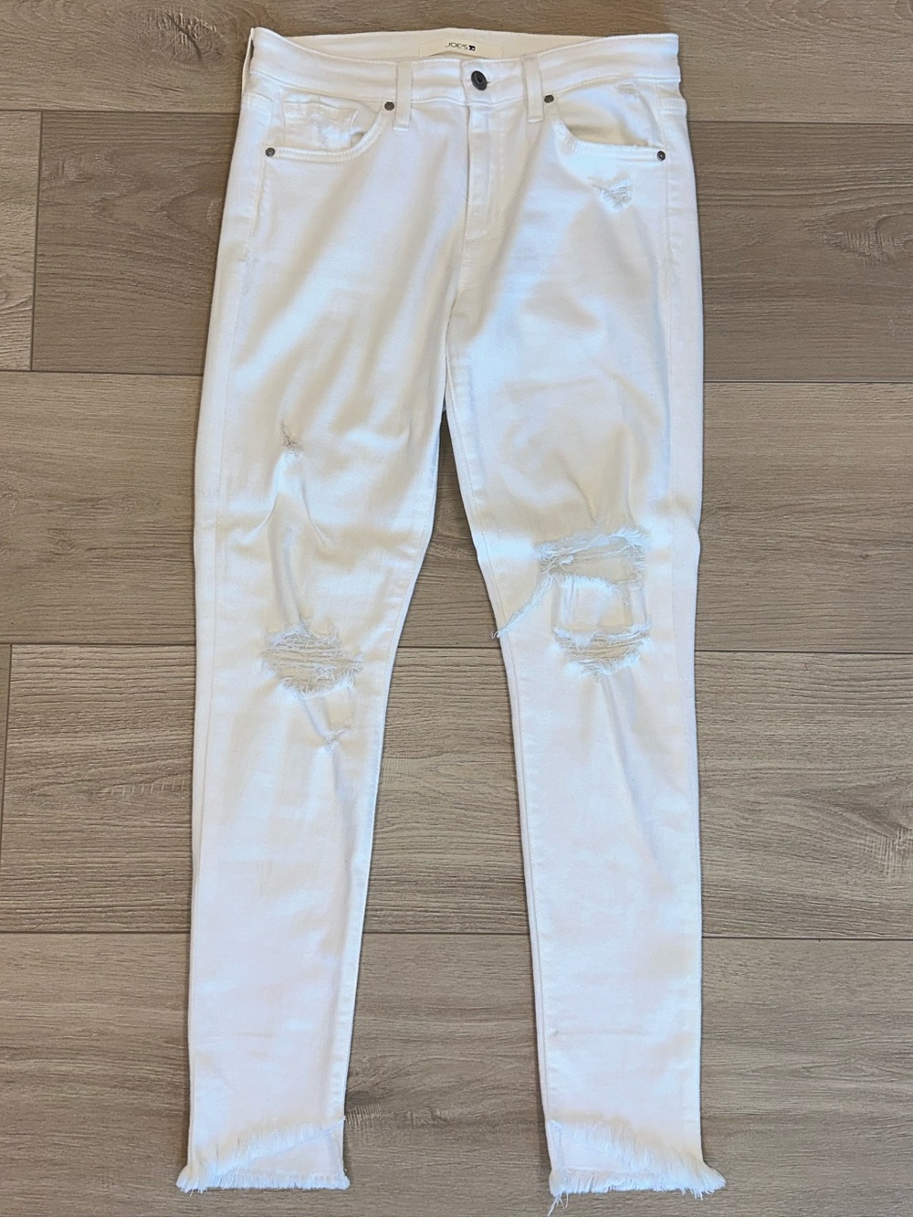 Joe's Jeans White Distressed Skinny Jeans with Raw Hem